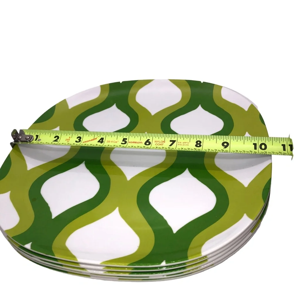 Set of 5 Melamine Green Green Geo Swirl Retro Pattern Lunch Plats